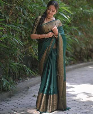 ethnic light green self design art silk blend light weight saree with unstitched blouse 1