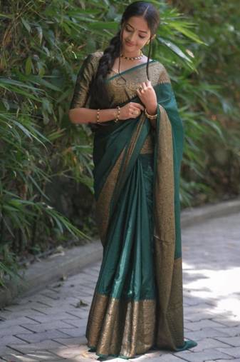 ethnic light green self design art silk blend light weight saree with unstitched blouse
