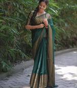 ethnic light green self design art silk blend light weight saree with unstitched blouse