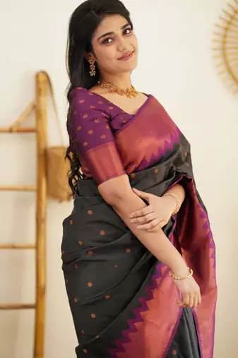  black jacquard art silk all seasons saree with unstitched blouse