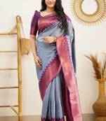 elegance grey banarasi south silk fancy saree with unstitched blouse