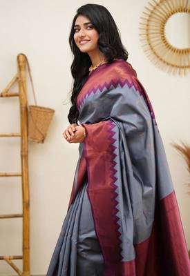 elegance grey banarasi south silk fancy saree with unstitched blouse 3