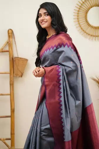 elegance grey banarasi south silk fancy saree with unstitched blouse