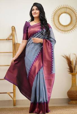 elegance grey banarasi south silk fancy saree with unstitched blouse 4
