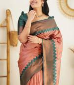 new collection peach  self design pure art silk gift saree with unstitched blouse