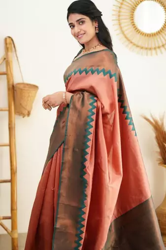  peach self design pure art silk gift saree with unstitched blouse