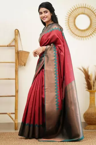 traditional jacquard red self design art silk fancy saree with unstitched blouse