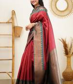 traditional jacquard red self design art silk fancy saree with unstitched blouse