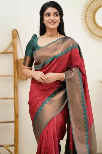  jacquard red self design art silk fancy saree with unstitched blouse