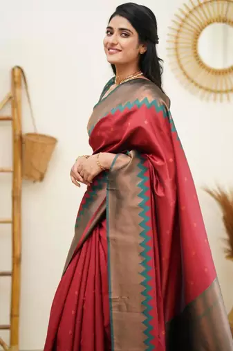  jacquard red self design art silk fancy saree with unstitched blouse