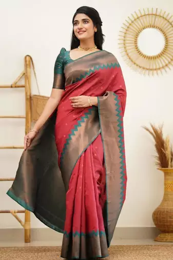  jacquard red self design art silk fancy saree with unstitched blouse