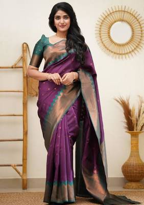 celebrity inspired wine woven cotton silk kerala saree with unstitched blouse 1