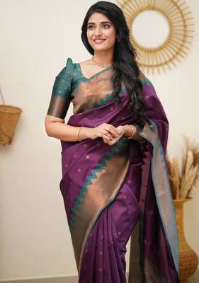 celebrity inspired wine woven cotton silk kerala saree with unstitched blouse 2