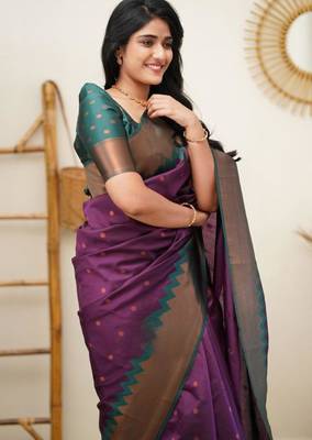 celebrity inspired wine woven cotton silk kerala saree with unstitched blouse 4