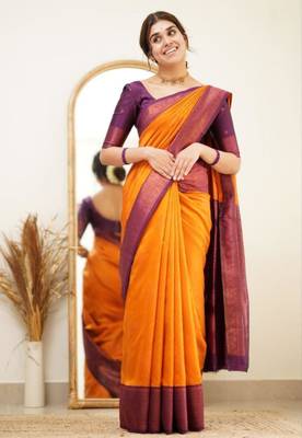 kanjivaram gold resham thread pure art silk blend multicolor saree with unstitched blouse 1