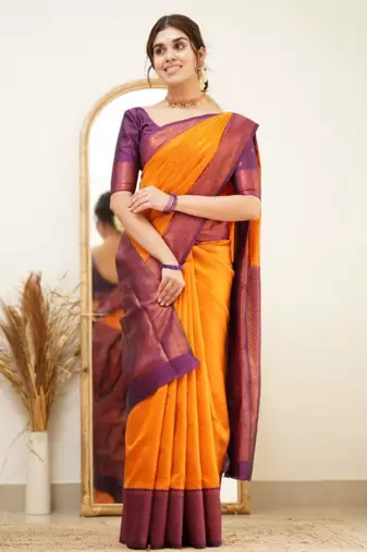 kanjivaram gold resham thread pure art silk blend multicolor saree with unstitched blouse
