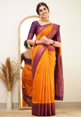 kanjivaram gold resham thread pure art silk blend multicolor saree with unstitched blouse 3