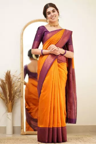 kanjivaram gold resham thread pure art silk blend multicolor saree with unstitched blouse