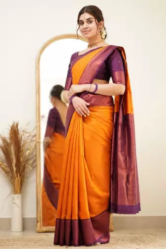 kanjivaram gold resham thread pure art silk blend multicolor saree with unstitched blouse