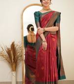 designer red banarasi art silk all seasons saree with unstitched blouse