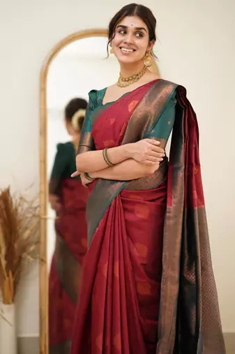  red banarasi art silk all seasons saree with unstitched blouse