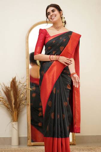 light weight black self design south silk fancy saree with unstitched blouse