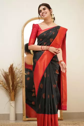 light weight black self design south silk fancy saree with unstitched blouse