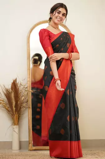 light weight black self design south silk fancy saree with unstitched blouse