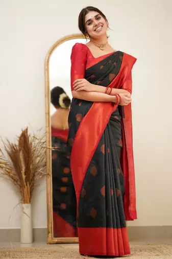 light weight black self design south silk fancy saree with unstitched blouse