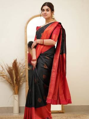 light weight black self design south silk fancy saree with unstitched blouse 4