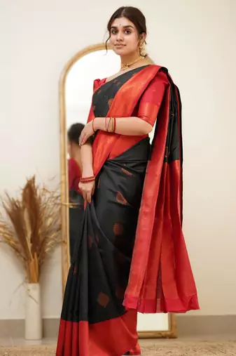 light weight black self design south silk fancy saree with unstitched blouse
