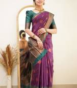 fashionable purple woven pure art silk gift saree with unstitched blouse