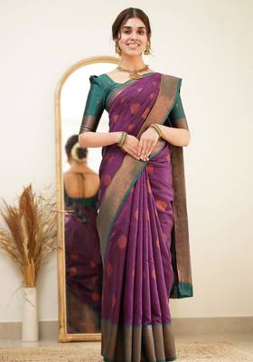 fashionable purple woven pure art silk gift saree with unstitched blouse 3
