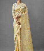 soft cream banarasi art silk blend light weight saree with unstitched blouse