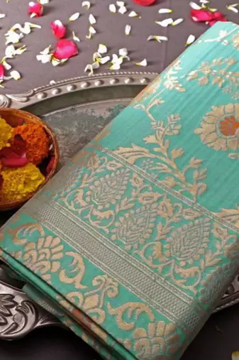  sea green self design pure art silk blend multicolor saree with unstitched blouse