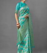 latest sea green  self design pure art silk blend multicolor saree with unstitched blouse