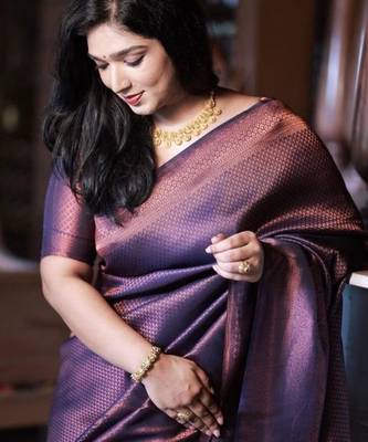 celebrity type purple self design art silk all seasons saree with unstitched blouse 2