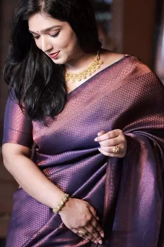 celebrity type purple self design art silk all seasons saree with unstitched blouse