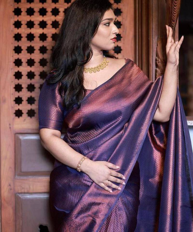 celebrity type purple self design art silk all seasons saree with unstitched blouse