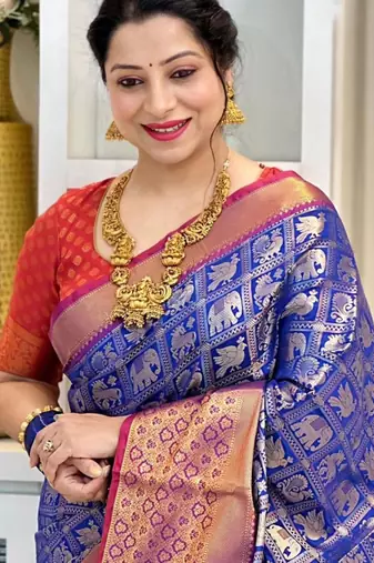 indian blue self design art silk blend light weight saree with unstitched blouse