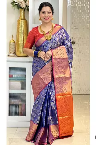 indian blue self design art silk blend light weight saree with unstitched blouse