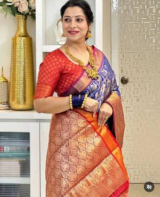 indian blue self design art silk blend light weight saree with unstitched blouse 4