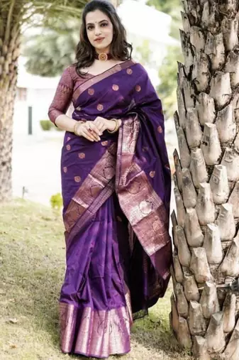 new collection purple jacquard art silk all seasons saree with unstitched blouse