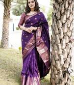 new collection purple jacquard art silk all seasons saree with unstitched blouse
