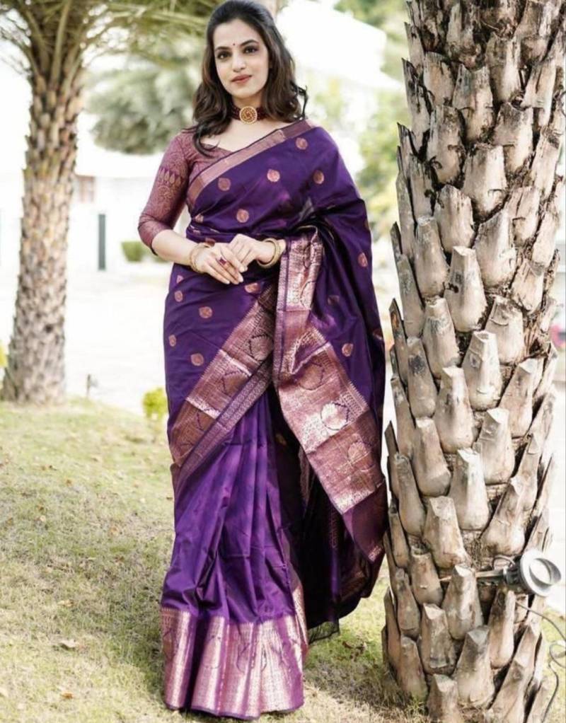 new collection purple jacquard art silk all seasons saree with unstitched blouse