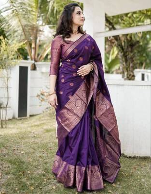  purple jacquard art silk all seasons saree with unstitched blouse 2