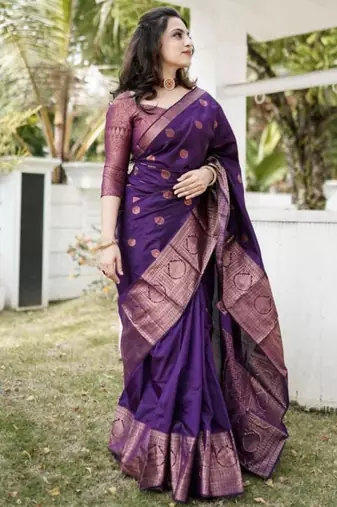  purple jacquard art silk all seasons saree with unstitched blouse