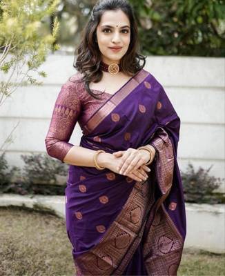  purple jacquard art silk all seasons saree with unstitched blouse 3