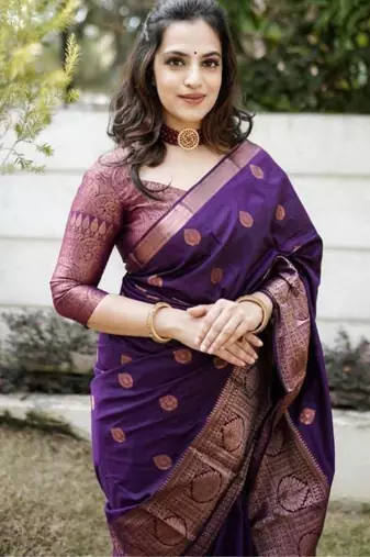  purple jacquard art silk all seasons saree with unstitched blouse