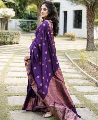  purple jacquard art silk all seasons saree with unstitched blouse 4